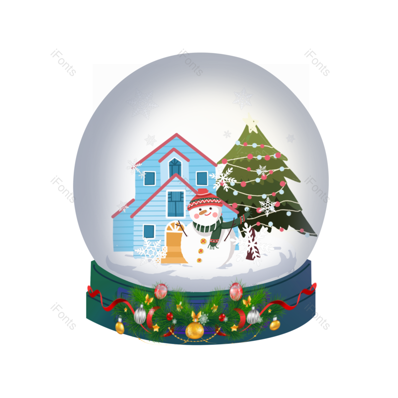 雪花图片,玻璃球元素,房子PNG,雪人免抠素材